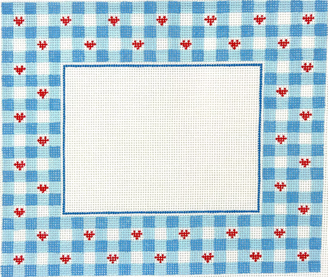 Blue Gingham with Red Hearts Frame