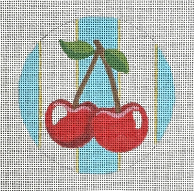 Teal Stripe Cherry Ornament