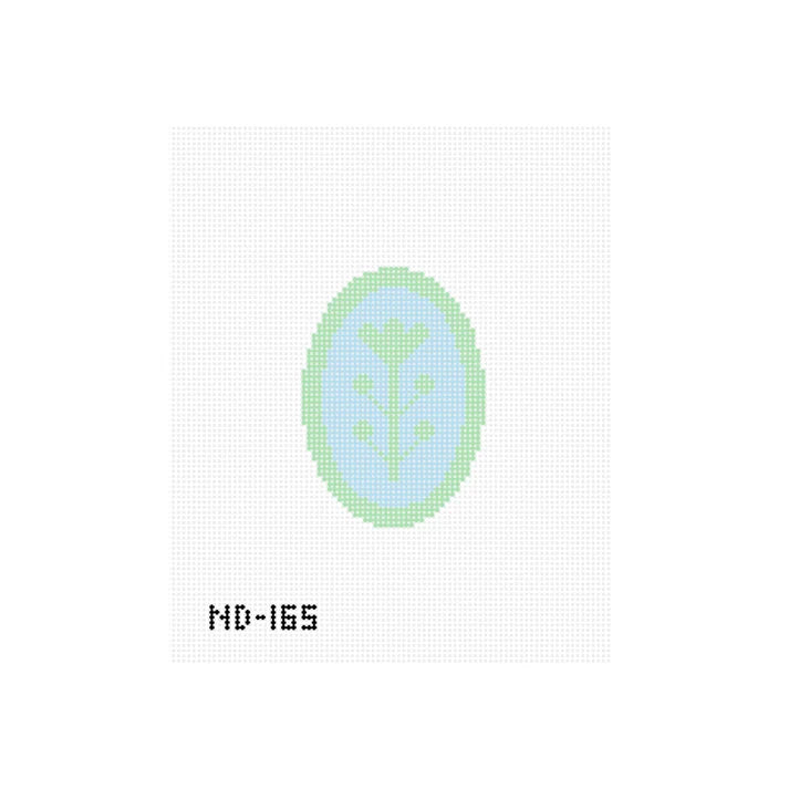 Blue & Green Block Print Flower B - Oval