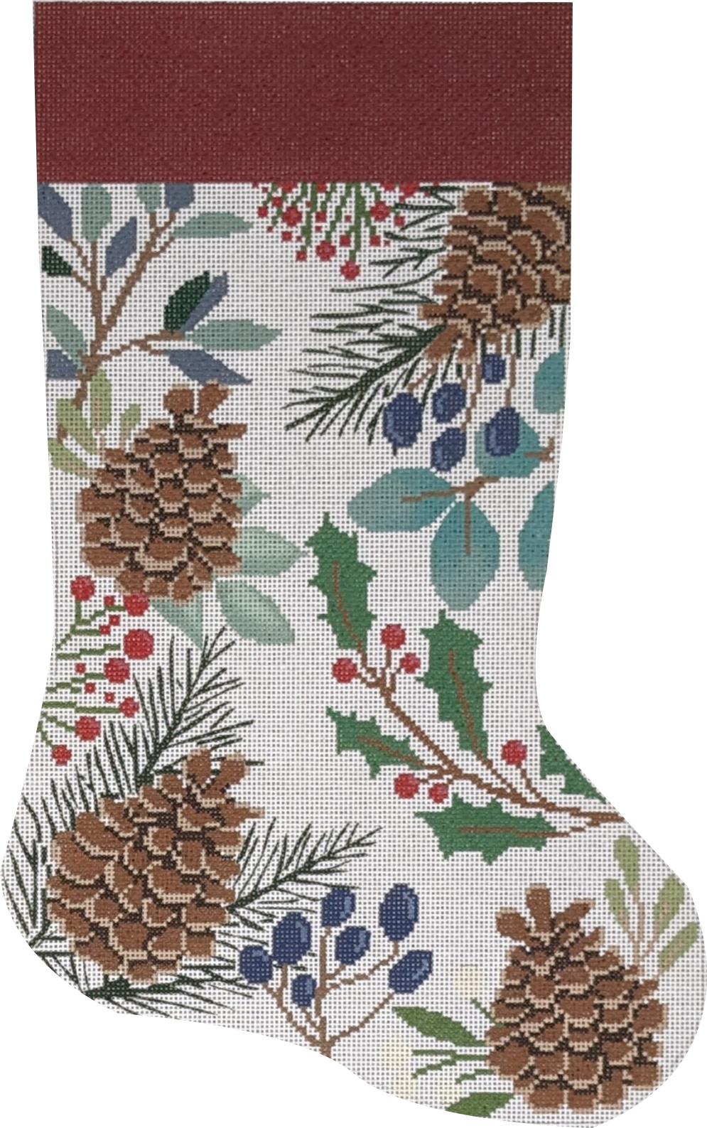 White Stocking with Pinecones