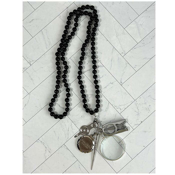 Up Up Chatelaine Necklace Black Round Beads